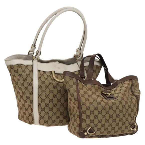 GUCCI GG Canvas Abbey Tote Bag 2Set Beige Gold Auth BA2173 - Picture 1 of 16